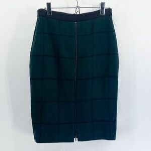 Akris Punto Green Wool Windowpane Zip Up Midi Pencil Skirt Size 6